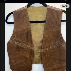 Vest Suede 32"Chest 20" Long Womens Brown Boho Hippie Western Print Aztec Small